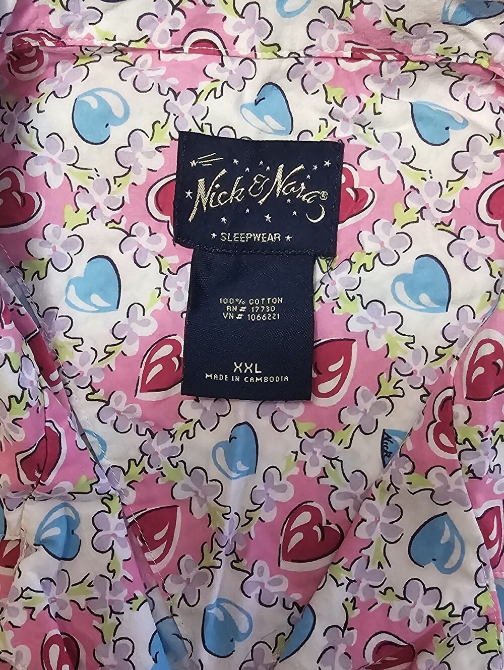 Nick & Nora Pajama Set Womens Size XXL 100% Cotton Hearts Multicolor Retro - Picture 5 of 12
